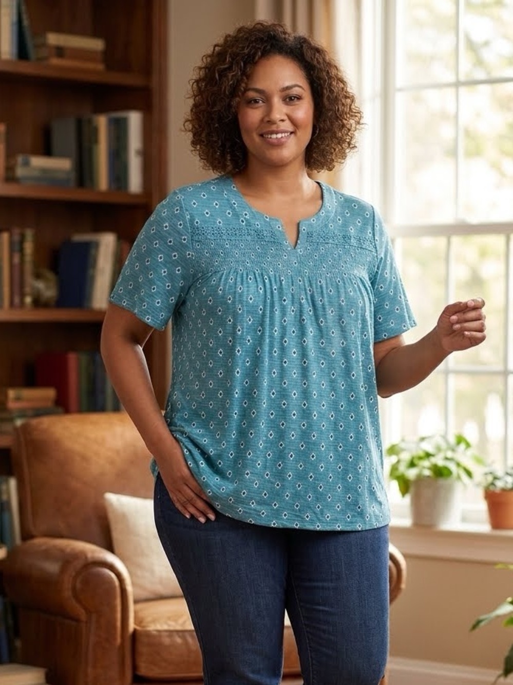 Berkley Jensen Blue Crochet Trim Blouse Size XXL
